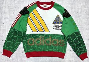 80s～90s アディダス デサント クルーネック スウェット トレーナー　　超ハイデザイン マルチカラー スリーストライプ adidas 玉8113