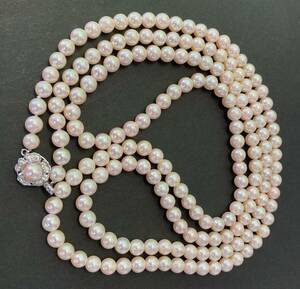 1円～【中古/美品】＊本真珠ロングネックレス＊j 約83.3g 約124.0cm パール pearl long necklace jewelry silver 玉径:約7mm