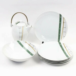 【中古】Noritake ノリタケ NIPPON TOKI KAISHA 竹の図案 ポット 深皿 中皿 プレート まとめて 7点セット #18801