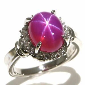 CrescentVert(クレサンベール)◆Pt950 スタールビー/天然ダイヤモンドリング◆M◎ 約9.8g 11号 star ruby diamond ring 指輪 ED3/EE0