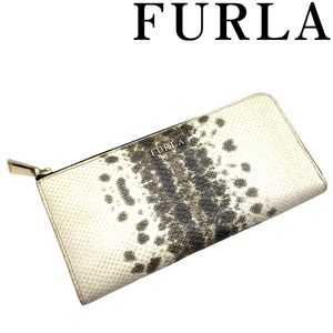 【中古】【非常に良い】FURLA 財布 ブランド フルラ レザー ロゴ L字ジップ ベージュR-FU-W-0545-04