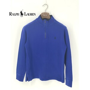 A8597/美品 春夏 POLO RALPH LAUREN ポロラルフローレン コットン ハイネック 長袖 プルオーバー Tシャツ カットソー L 14-16 青/メンズ