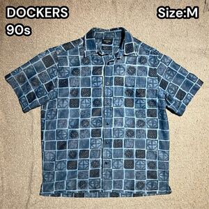 【雰囲気抜群】90s DOCKERS 総柄 半袖 シャツ リーバイス ネイビー　ヴィンテージ ポロシャツ　古着　