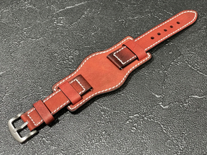 ラグサイズ：22mm 腕時計ベルト マット ブンド付き レザーベルト 本革 カラー：レッド 革ベルト BDR