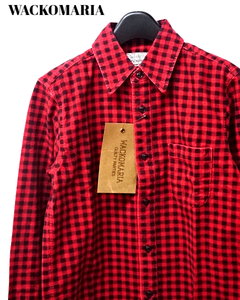 M 未使用【WACKO MARIAGINGAM CHECK RUGLAR-COLAR NEL SHIRT 13AW-NEL-05 RED ワコマリア ギンガムチェックネルシャツ レギュラーカラー】