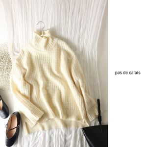 パドカレ pas de calais☆オーバーサイズ ハイネック ウールニット 36サイズ 日本製☆Y-F 0374