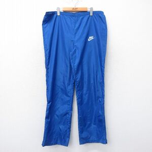 W38/古着 ナイキ NIKE ナイロン パンツ メンズ 80s ワンポイントロゴ 青 ブルー spe 24aug01 中古 ボトムス ロング 3OF