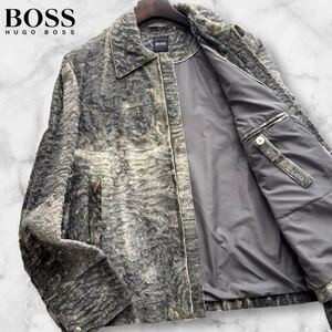 超弩級!!!幻の極上カラクルラムファー!!!ヒューゴボス HUGO BOSS ライダースジャケット ラムレザー 最高級羊毛皮 ジップ ブルゾン 50 XL位