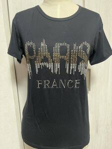 ATTITUDE PARIS 　半袖　Tシャツ 　黒　ラインストーンたっぷり　ブラック　きらきら　未使用　PARIS　FRANCE