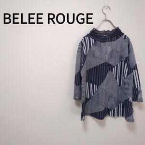 【BELEE ROUGE】フレアネック七分袖カットソー＊幾何学模様＊伸縮性＊上品