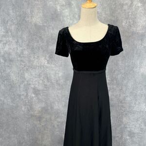 Vintage maxi dress, maxi one piece, velour, black 