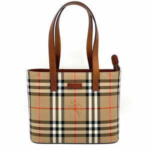 1円 未使用保管品 BURBERRY バーバリー ノバチェック シャドーホース トートバッグ キャンバス レザー ブラウン