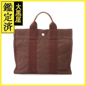 HERMES エルメス エールライントートPM ブラウン シルバー金具 キャンバス【432】2148103620089