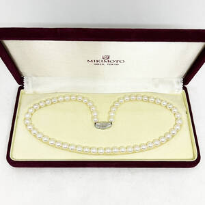 1円～★ミキモト MIKIMOTO 本真珠 WGK14刻印 パール ネックレス★7.1～7.4mm 43cm 32.9g ケース付き プリンセス アクセサリー L2102ZN78