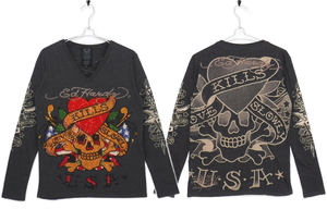 即決■★Ed Hardy エドハーディー★■VネックロンT:SIZE=M