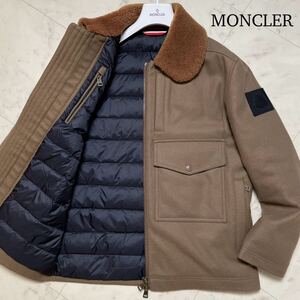 極美品/L相当★MONCLER モンクレール VALERE 上質ウール100% リアルムートンファー ダウンジャケット ミリタリー ブルゾン アウター メンズ