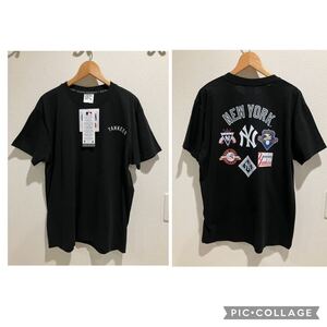 新品タグ付 NY ニューヨークヤンキース ロゴ 半袖 tシャツ トップス キッズ 170 男女兼用 MLB チームロゴT クルーネックt 黒 ブラック