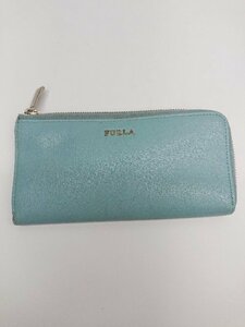 ◇ FURLA フルラ シンプル L字ファスナー 長財布 ウォレット ライトブルー系 レディース P