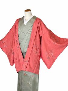 羽織 和装コート 着物用コート 花文様 中古 仕立て上がり リサイクル着物 きもの 着物 カジュアル着物 kimono 裄64cm