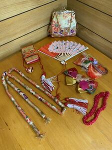 七五三　7点セット　祝い着　和装小物セット　女の子　かんざし バッグ　帯締め　扇子　つまみ細工 子供用