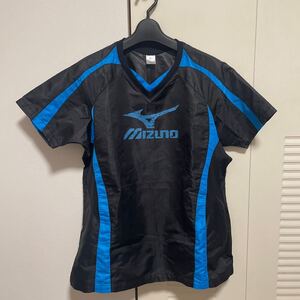 中古品　ミズノ　半袖　レディース　L 黒　ブラック　ブルー　バレーボール　シャカシャカ　ナイロン　スポーツ　Tシャツ