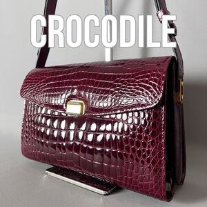 ★１円スタート★シャイニー シャイニング クロコダイル crocodile ワニ革 2way ハンドバッグ ショルダー ボルドー エキゾチックレザー G48