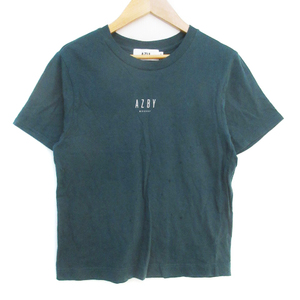 未使用品 アズールバイマウジー AZUL by moussy Tシャツ カットソー 半袖 クルーネック ロゴプリント S 緑 グリーン /FF14 レディース