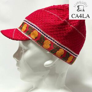 【美品】CA4LA カシラ 日本製 かわいいレトロ果実の刺繍入りコットンキャップ ユニセックス フリーサイズ