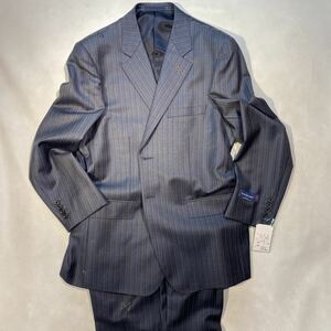 新品19万円タグ付き高級Ermenegildo zegna ELECTAビックサイズBB6 ２つボタンスーツセットアップ　シャドウブルー系オルタネートストライプ