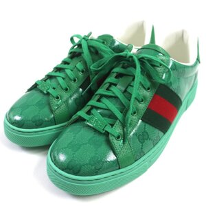 未使用品▼GUCCI グッチ 760775 ウェブライン ACE エース GGクリスタル ローカットスニーカー グリーン 7.5 箱・保存袋付き 伊製 メンズ