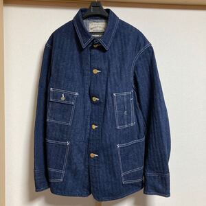 【極美品】WAREHOUSE Lot 2165 INDIGO HERRINGBONE COVERALL WITH CHINSTRAP ウエアハウス インディゴ ヘリンボーン カバーオール サイズ44