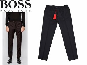 7万新品訳有◆春夏46＝S◆HUGO BOSS ヴァージンウール センタープレス スリムフィット イージートラウザーパンツ 黒『Banks_RET』1円