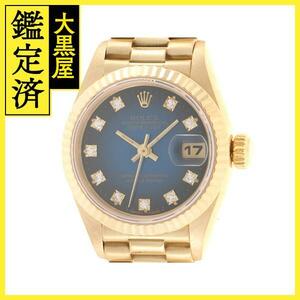 ROLEX　ロレックス　デイトジャスト　69178G　金無垢　ブルー文字盤　10PD　レディース　腕時計（2143400215129）【200】C