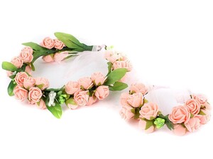 花嫁 花冠 フラワー ヘッドドレス+ブレスレットセット 結婚式#ピンク花