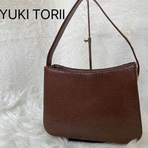 YUKITORII ユキトリイ　皮革　型押し　ハンドバッグ　ブラウン