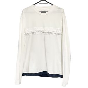 【中古】 PRADA プラダ 98339 フリンジロングTシャツ 白×ネイビー バイカラー Lサイズ コットン100％ 春夏秋 24019417 MK