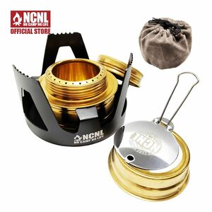 ★アウトレット★ NCNL アルコールストーブ バーナー キャンプ 軽量 五徳 蓋 登山 ソロキャンプ アウトドア用品 収納袋付 (ブラック)