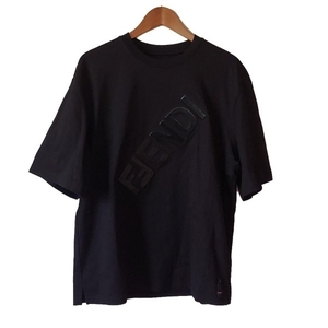 フェンディ FENDI 半袖Tシャツ サイズM FY1129 黒 オーバーサイズ/ロゴパッチ 美品 トップス