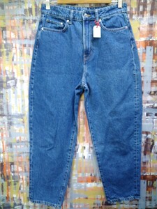 送料込★&DENIM(H&M)LOOSE MOM JEANS/ハイライズゆったりテーパード/38(160/72A)表示/中インディゴ/5ポケ/パルプパッチ/脇割巻き割