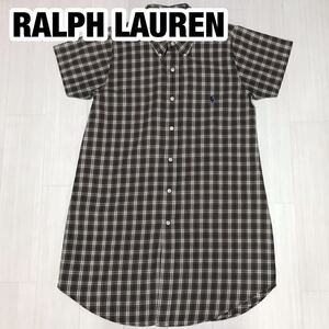 RALPH LAUREN ラルフローレン シャツワンピース M 膝丈 チェック柄 マルチカラー ブラウン 刺繍ポニー