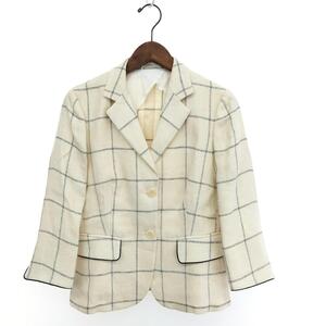 ◆MAX MARA マックスマーラ テーラードジャケット 大きいサイズ:42◆10411532000 ホワイト 麻 レディース アウター チェック