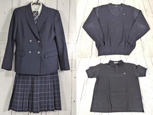 【as389】東京都 駒込高校 女子用学生服 制服 ブレザー+カッターシャツ+セーター+半袖ポロシャツ+冬服スカート+ネクタイ◆f67