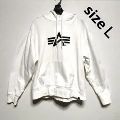 ALPHA　ALPHAロゴ　プルオーバーパーカー　size L　WHITE