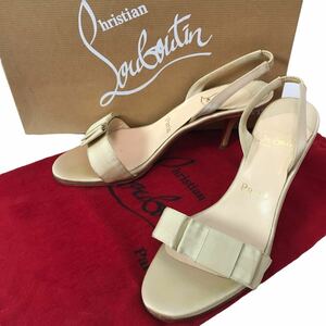 n310 Christian Louboutin クリスチャン ルブタン レザー サンダル　36.5 イタリア製 レディース シューズ　リボン ベージュ サテン 正規品