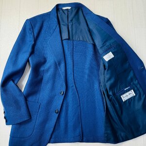 美品/52 XL相当★ヴァレンティノ/VALENTINO UOMO 清涼リネン 麻 テーラードジャケット シングル ブレザー 光沢立体編み ドライタッチ 紺青