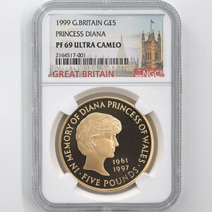 1999 英国 ダイアナ妃追悼記念 5ポンド 金貨 プルーフ NGC PF 69 UC 準最高鑑定 完全未使用品 イギリス 金貨