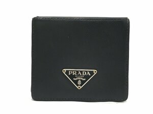 訳あり PRADA プラダ レザー サフィアーノ コンパクトホック 財布 コインケース ブラック