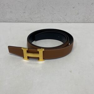 HERMES Leather VELT エルメス レザーバックル ベルト size 117cm ブラウン/ゴールド ファッション小物 