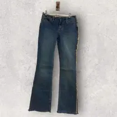 【MNGJEANS】 デニムパンツ (34) ブルー フリンジ フレア