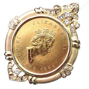 カナダ メイプル金貨 K18/24 純金 エリザベス二世 1996年 24.25g 1/2オンス ダイヤモンド 0.40 イエローゴールド コイン ペンダントトップ